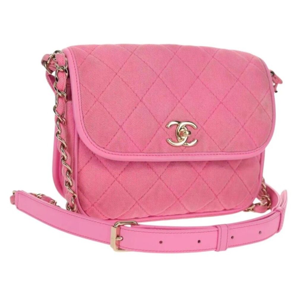 Chanel Flap Messenger Quilted Denim Pink Canvas Shoulder Bag Bag